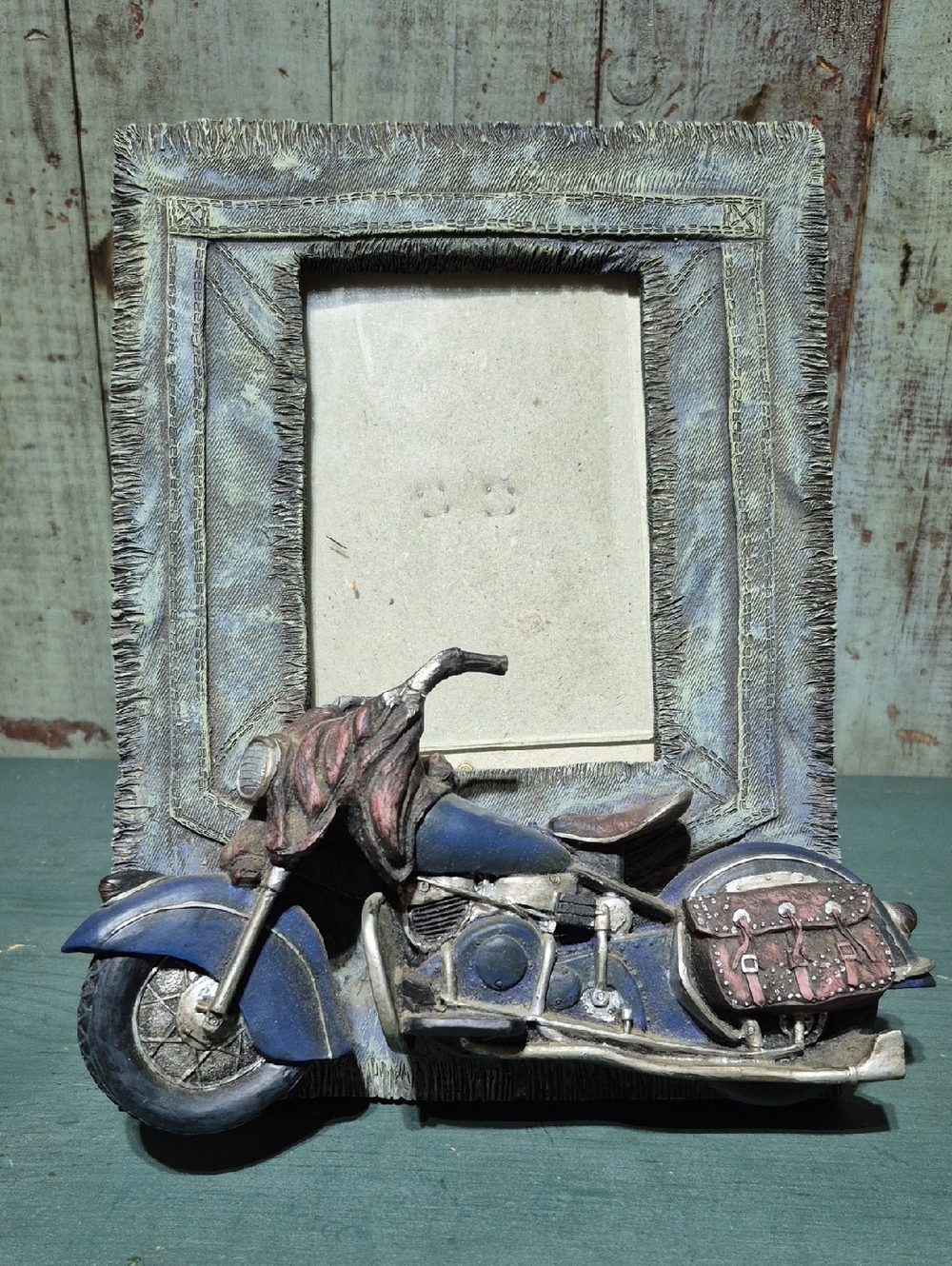 Vintage-Style Blue Motorcycle Photo Frame by